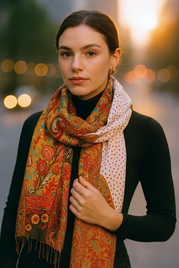 Retro Desen Pamuk İpek Şal 70x180 cm
